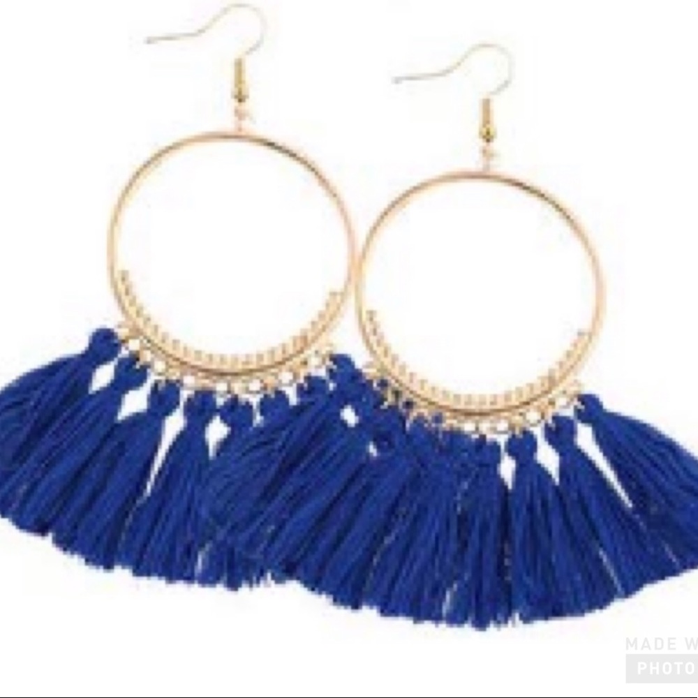 Blue tassel hoops